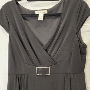 White House Black Market Black Draped V-Neck Dress with Buckle Detail